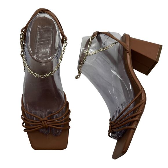 Open Edit Tan Mocha Clarissa Chain Block Heeled Sandals - Picture 6 of 11